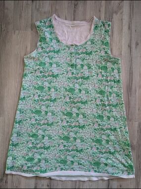 The Beaufort Bonnet Company Green and Pink Floral Sleeveless Nightgown, XL (C5)